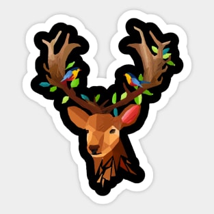 Deer T-Shirt - Deer Face Polygon With Birds Design Sticker